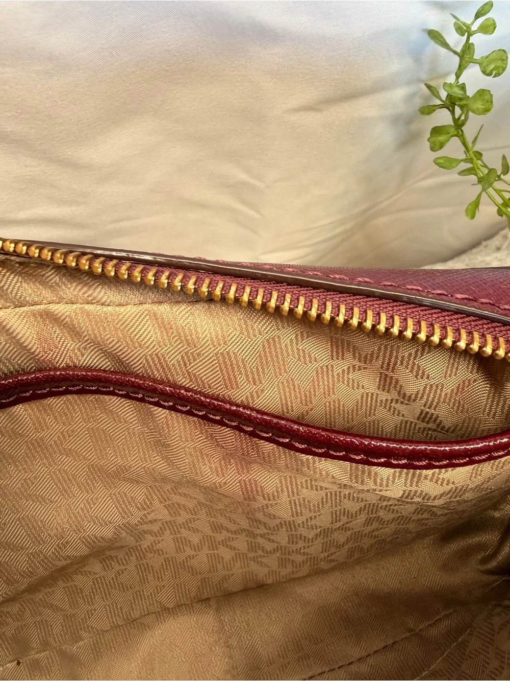 Michael Kors Wine Leather Crossbody with Gold-Tone Chain Strap